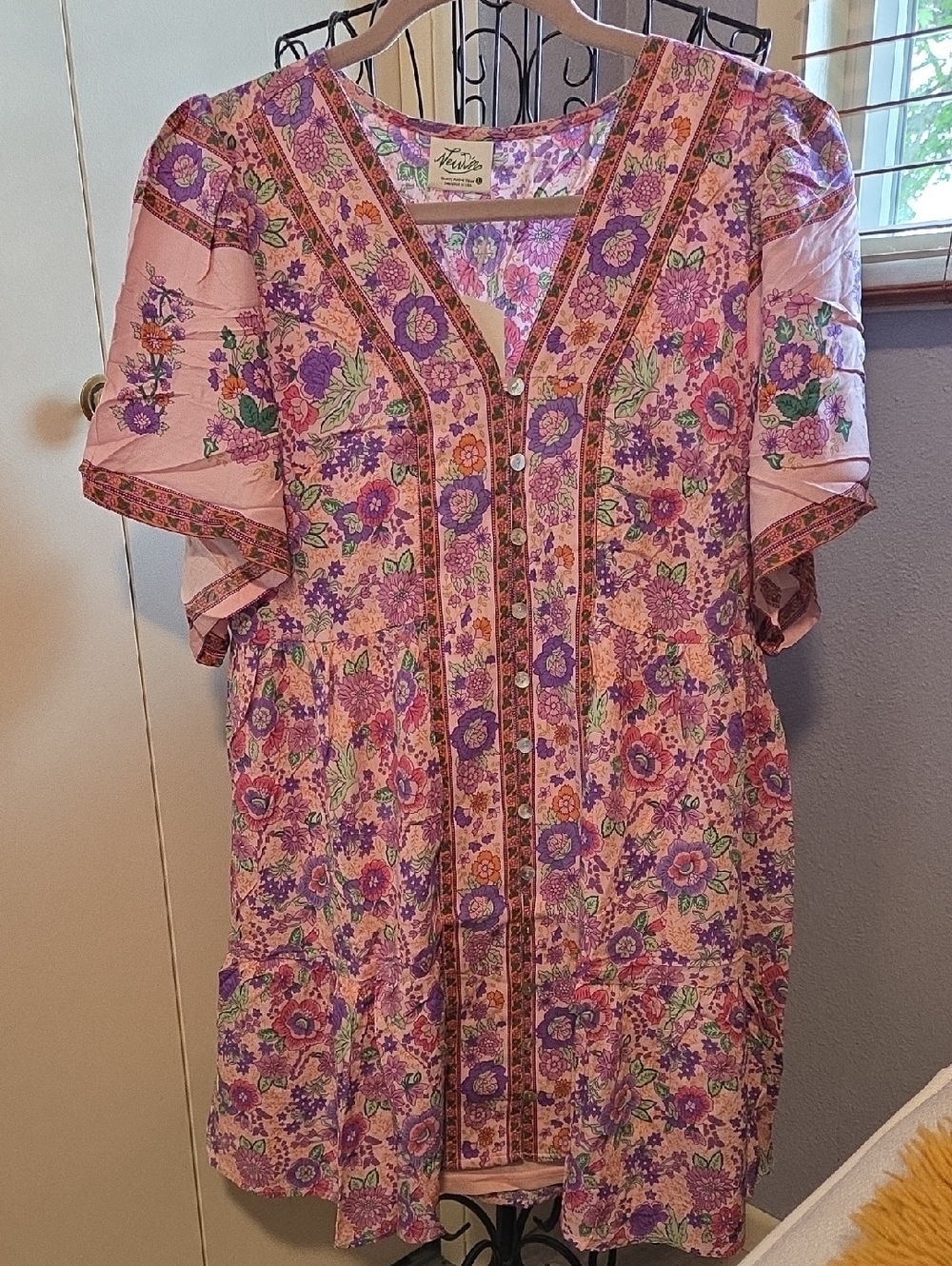 Windsor Pink & Purple Floral Button-Front Mini Dress